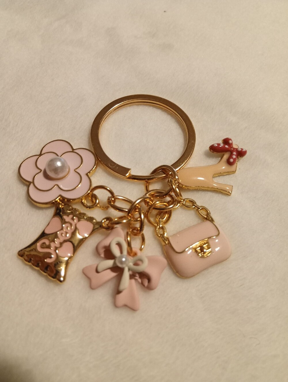 Super Nice Pink Enamel Charm Keychain with Gold Hardware